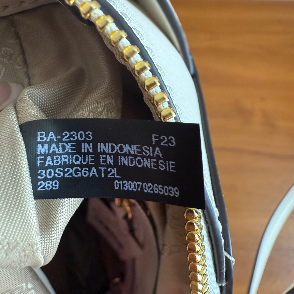 Michael Kors Marilyn Leather Medium Tote Bag LT Cream Gold MK Logo - Picture 6 of 16